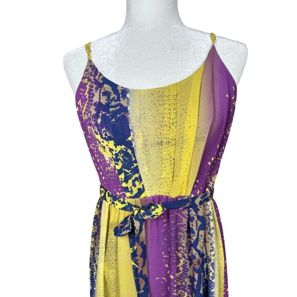 Charlie Jade Maxi Dress Small Purple Yellow Chiffon Animal Print Party Event - Picture 4 of 11